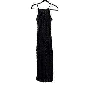 Unbranded Crochet Maxi Dress Small Black Textured Halter Lined Excellent Boho